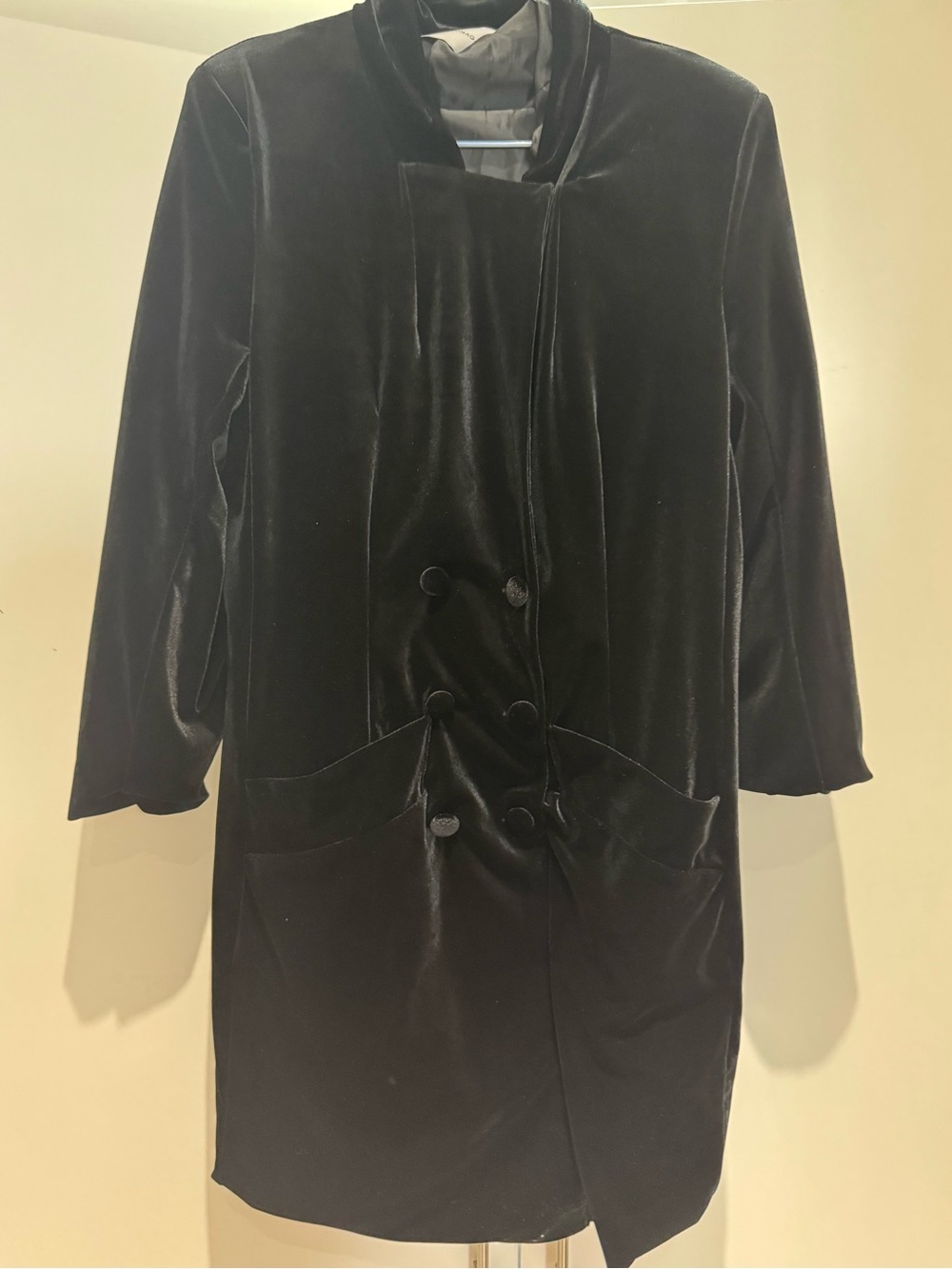 Black Velvet Double-Breasted Trench Coat